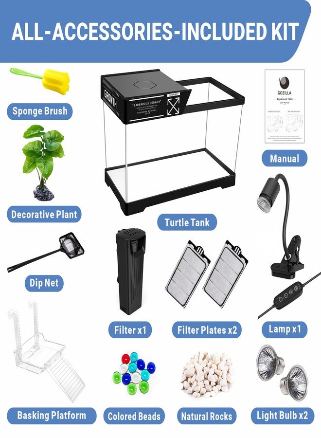 GOZILLA Aquatic Turtle Tank+Lamp+Filter Kit, Upgrade PC Turtle Tank Starter Kit with Adjustable 360°Lamp & Filter,Reptile Habitat Lid,Hanging Platform for Small Reptiles.(15.75×7.9×9''/Black) - Image 3